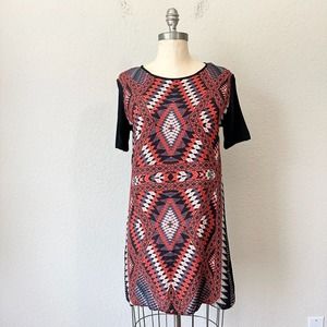 ANTHROPOLOGIE MATISON STONE Aztec Print Silk Mini Shift Dress Multi